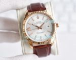 Fake Rolex Datejust Silver Dial Rose Gold Case Fluted Bezel Watch 42mm 